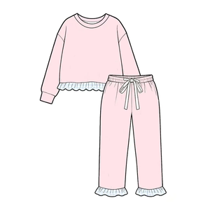 Conjunto de Ropa para Niñas Recién Llegado, Color Sólido, Algodón con Volantes - Product Image 3