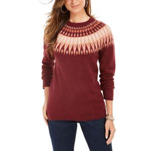 Maglione da Donna Style Co con Motivo Fair Isle, Collo Tondo, Rosso, Taglia XS, Stile Coreano, Traspirante, Design Casual con Colletto a Fiocco e Bottoni - Product Image 1
