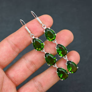 ต่างหูเพชรเพอริดอทสีเขียวขนาด10X14มม. ทรงลูกแพร์ได้มาตรฐาน IGI ได้รับการรับรองจากเงินสเตอร์ลิง1.90ของขวัญสำหรับงานเลี้ยง - Product Image 4