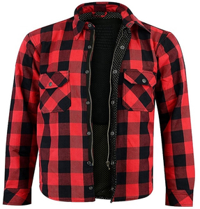 Chemise en flanelle à carreaux noirs et blancs pour homme, vêtement de tous les jours, fermeture éclair, bouton-pression, veste de moto blindée pour la conduite - Product Image 1