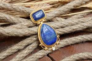 Collier pendentif Lapis Lazuli en argent sterling plaqué or et rhodium avec lunette cadeau de naissance fait main pour femme - Product Image 2