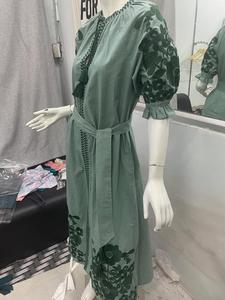 New Collection Casual Boho Ukraine Maxi Embroidered <b>Balloon</b> <b>Big</b> Flower Sleeves 100% Cotton Washable Natural Waistline Woven - Product Image 3