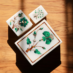 Élégante boîte à bijoux en marbre sur mesure Coffrets cadeaux de luxe en gros avec incrustation de pierres semi-précieuses pour bagues et boucles d'oreilles - Product Image 4