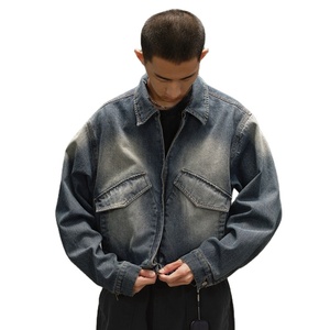 Veste universitaire surdimensionnée de haute qualité personnalisée antique, col rabattu, délavage acide, veste en jean vintage courte et ample - Product Image 4