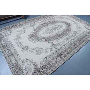 Tapis turc vintage 6,5x9,7 pi (198x297 cm), tapis en laine gris à imprimé animal - Product Image 2