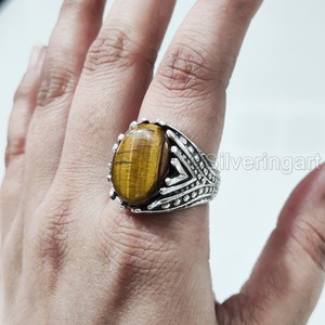 Anillo de Plata de Ley 925 para Hombre con Piedra Natural Ojo de Tigre, Piedra de Nacimiento de Junio, Todas las Tallas, Regalo de Navidad, Joyería Pesada, Venta al por Mayor - Product Image 5
