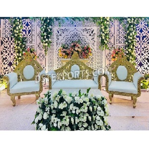 Juego de sofá dorado estilo Maharaja para escenario de boda, juego de sofá de boda elegante para boda, juego de sofá de boda real para escenario - Product Image 1