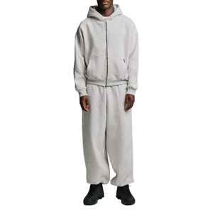 Survêtement deux pièces surdimensionné à fermeture éclair sur jambe large en coton éponge doux 350 g/m² Survêtement Streetwear pour hommes - Product Image 5
