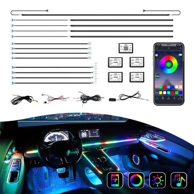 Free Sample Car Ambient Light 18 in 1 RGB Ambient Light Car Interior Led Light Rgb Led Strip