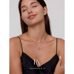 สร้อยคอประดับพลอยรุ้งเคลือบทองไม่ลอก พร้อมอาเกตและทับทิมแดง เครื่องประดับแฟชั่นสำหรับผู้หญิง ไอเดียของขวัญสุดพิเศษ - Product Image 2