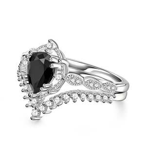 Jeulia Art Deco Pear Cut Diamond Engagement Ring <b>Set</b> in <b>Sterling</b> <b>Silver</b> - Product Image 2