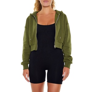 Vente en gros de sweats à capuche pour femmes, personnalisables avec logo, de haute qualité, imperméables, à fermeture éclair intégrale, avec cordon de serrage, en polaire douce, coupe courte oversize - Product Image 1
