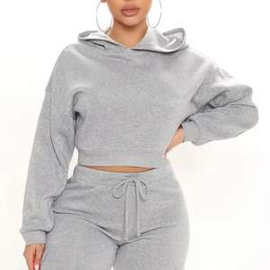 Casual suelta Color sólido mujer Crop Top Sudadera con capucha ropa deportiva Yoga entrenamiento manga larga gimnasio OEM Suelto - Product Image 5