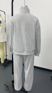 2025 estilo mujer verano sólido corto dos piezas estambre conjunto cremallera bolsillo manga larga Mujer traje ropa - Product Image 3