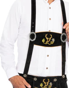 Pantalon bavarois allemand de vache fendu conçu sur mesure pour hommes Short décontracté en tissu noir Oktoberfest Lederhosen taille moyenne - Product Image 2