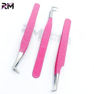 Pince à épiler RMI en acier inoxydable argenté avec pointe en paillettes roses, revêtement en poudre, 90 degrés, 3 pointes différentes - Product Image 3