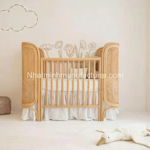 Cuna de Mimbre para Bebé, Plegable en Forma de B, Cuna de Madera Portátil y Cama de Día para Bebés y Niños, para Uso en Hospitales y Salas de Estar - Product Image 1