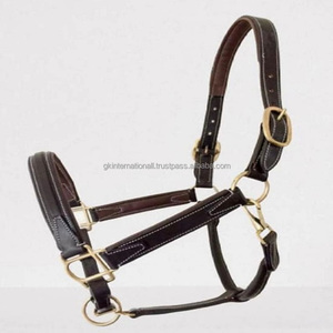 Arnés de cuero auténtico con cuello Halter, en todos los tamaños personalizados, en negro o marrón, caballo de cuero acolchado con contraste cosido - Product Image 3