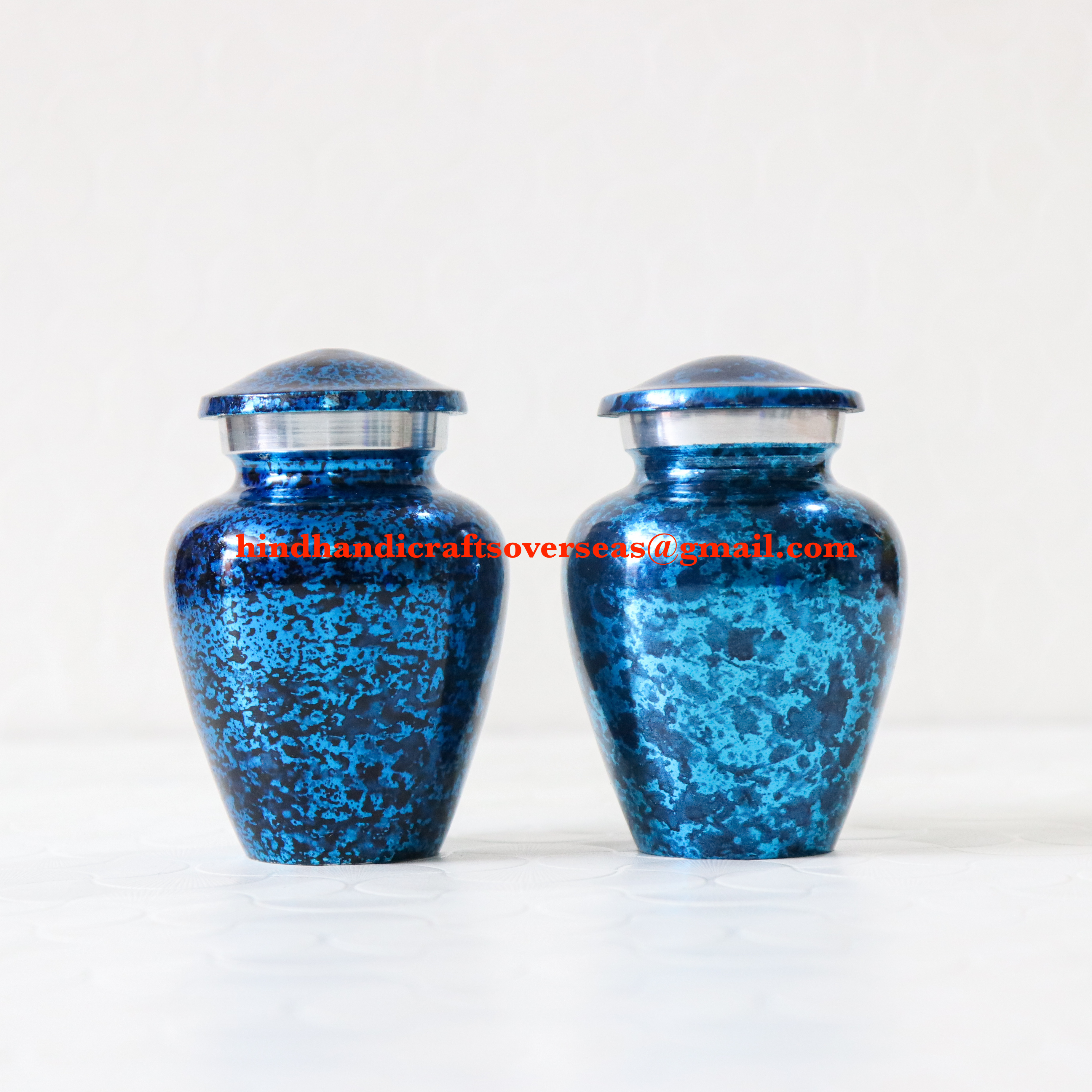 Blue Mini Metal Cremation Urn with Velvet Pouch Keepsake Box for Human Pet Ashes - HHO Brand Customi