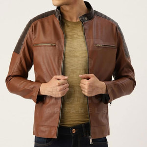 Chaqueta de invierno de cuero de alta calidad para hombre, cuello levantado, frontal, ligera, a prueba de viento, transpirable, ecológica, colores personalizables - Product Image 1