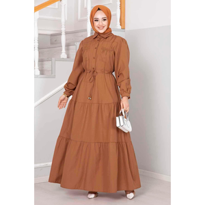 ชุดฮิญาบยาวแบบมีกระดุมครึ่งเม็ดสีน้ำตาลเข้มแบบดั้งเดิมเครื่องประดับเสื้อผ้าของชาวมุสลิม - Product Image 2