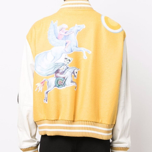 Outdoor Winter Letterman Jacket For Men Custom Embroidery Patches Logo Baseball <b>Yellow</b> Varsity Jackets With Leather Sleeves - Product Image 3