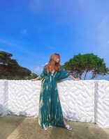 Achetez des Kaftans Floraux Élégants en Coton Biologique Tissé Doux et Écologique, Manches Courtes, Style Vintage, Coupe Trapèze, Longueur Ras du Sol, Naturel