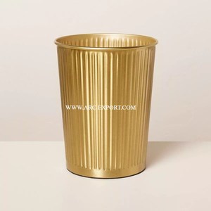 Superior Quality Round Gold Polished Metallic Waste Bin Handmade Large Size Indoor Hotel and Resorts Cleaning Tool Dust Bin - Product Image 3