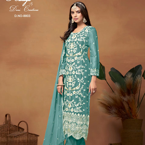 Designer Soie Broderie Séquence Travail Salwar Costume Kameez Dupatta À La Mode Pakistanais Mariage Fonction Porter pour Adultes Long - Product Image 1