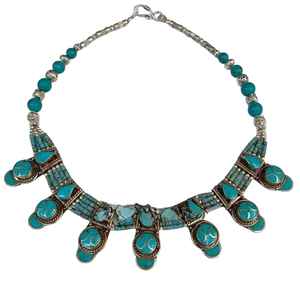 Collares de Cadena para Mujer de Plata Tibetana Vintage con Ágata y Latón, Joyería Personalizada de Moda Hecha en India NK-080423E - Product Image 1