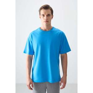T-shirt basique pour homme Air Jones en coton 100% bleu pétrole, texture douce, coupe ample, pour un usage quotidien décontracté - Product Image 1