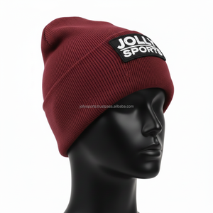 Bonnet en tricot acrylique pour femme, doux et extensible, couleur bordeaux, avec logo brodé personnalisé, bonnet jacquard. - Product Image 4