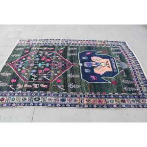 Tapis vintage, tapis turc 4,9x6,8 pieds, tapis oriental en laine verte - Product Image 4