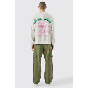 เสื้อฮู้ดดี้ผ้าฟลีซทรงบ็อกซี่โอเวอร์ไซส์ ลวดลายโลโก้สั่งทำคุณภาพสูง ล้างสีแบบแอซิด ประดับคริสตัลแบบลูปแบ็ค สำหรับผู้ชาย - Product Image 3