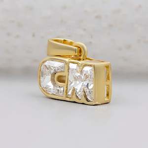 CM Luxury Yellow Gold Diamond <b>Emerald</b> Cut Alphabet Letter <b>Pendant</b> with Bezel Setting IGI Certified Unisex Everyday Wear Jewelry - Product Image 2
