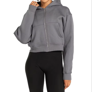 Sudadera con capucha corta personalizada para mujer, Jersey informal de gran tamaño, sudadera recortada, estampado frontal sólido, estilo de verano de longitud corta - Product Image 1