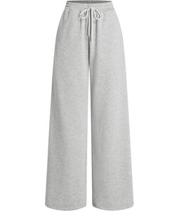 Pantalon de survêtement pour femme OEM 2026, taille haute, jambe large, 100% coton, avec lien à nouer en dentelle, uni, pour l'hiver, logo personnalisé, faible MOQ, devant plat - Product Image 6
