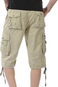 Shorts cargo pour homme 100% coton, style jogger, séchage rapide, taille élastique, confortable, respirant, motif uni, décontracté - Product Image 4
