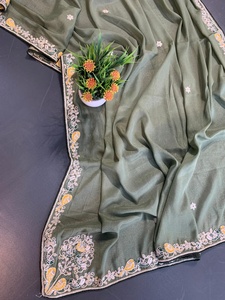 ส่าหรีผ้าเนื้อนุ่มแบบดั้งเดิมสุดพิเศษสำหรับเจ้าสาวชุดปาร์ตี้งานแต่งงานแบบชนเผ่า - Product Image 3