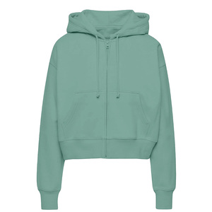 Sweat-shirt à capuche court en tricot pour femmes, fermeture éclair sur le devant, style streetwear décontracté, épaules tombantes, respirant, écologique - Product Image 4