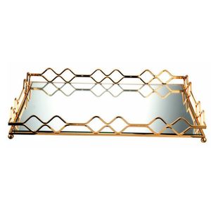 Plateau décoratif ovale en métal doré miroir de luxe, organiseur de maquillage et de bijoux, plateau de service en verre pour la maison, la décoration de mariage et les cadeaux - Product Image 3