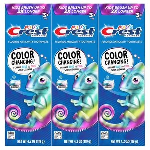 Pasta de dientes con fluoruro avanzado para niños Crest, sabor a chicle, 4,2 oz, 3 unidades, pasta de dientes blanqueadora anticavidad que cambia de Color - Product Image 6