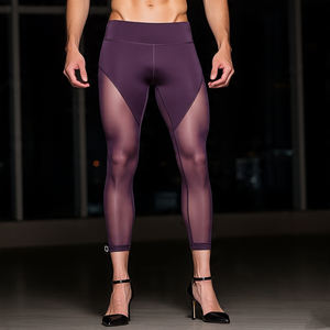 กางเกงเลกกิ้งแฟชั่น2025เอวสูงสำหรับผู้ชายกางเกงตาข่ายโปร่งเซ็กซี่รัดรูปสีพื้น - Product Image 2