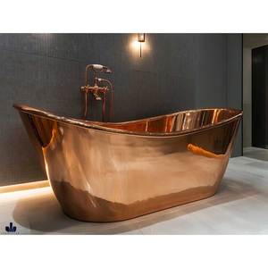 Petite baignoire autoportante en cuivre de haute qualité Baignoire de trempage au design moderne à un prix raisonnable par le fabricant en Inde - Product Image 5