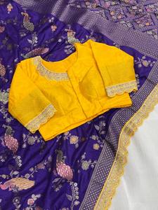 Sari de Seda Dola Premium VASTRA COTTAGE con Bordado Meenakari Zari, Ribete de Lentejuelas y Cordones, Diseño de Alta Costura para Bodas - Product Image 2