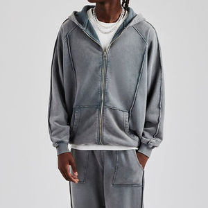 ชุดวอร์มผ้าฝ้ายสำหรับผู้ชายชุดวอร์มล้างกรดมีซิปปรับแต่งได้ - Product Image 6