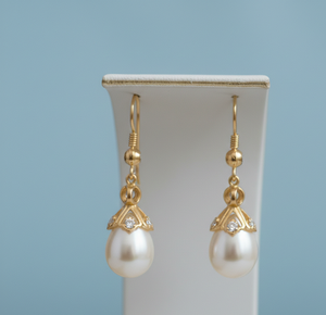 Elegantes Pendientes de Perlas Redondas Naturales de 10 mm con Circonita Cúbica, Plata de Ley 925 con Baño de Oro de 18K, Joyería Vintage, Regalo de Cumpleaños - Product Image 4