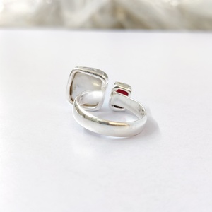 Bague ajustable en argent perle et grenat Bague de fête Bague en argent au prix le plus bas Argent léger - Product Image 3