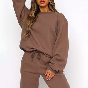 Sudadera deportiva de lana con logotipo personalizado para mujer, conjuntos de Jogger de talla grande con ropa deportiva bordada, sudadera con pantalones de chándal - Product Image 2