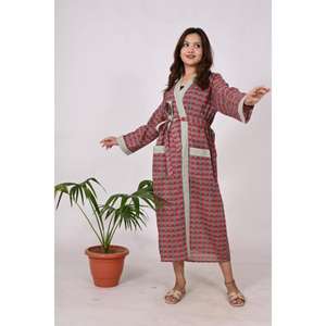 Women's Lightweight Cotton Kimono Robe Floral Ikat Print Cover up for Maternity for Spring Autumn Winter Home Lounging - Product Image 4